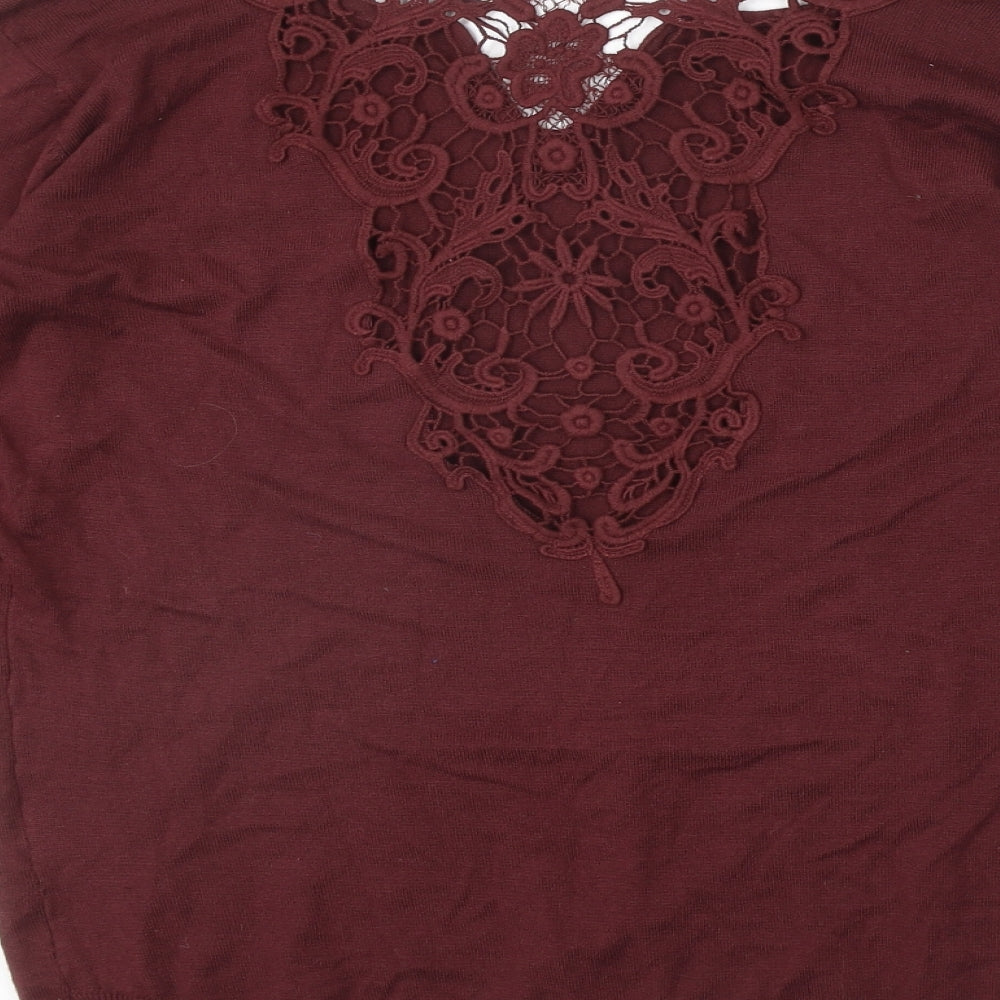Jasmine Womens Red Viscose Basic T-Shirt Size L V-Neck - Size L-XL