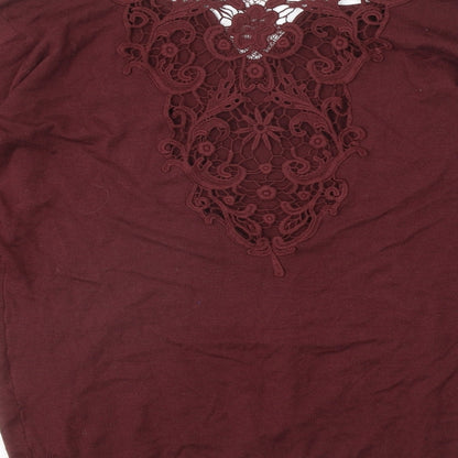 Jasmine Womens Red Viscose Basic T-Shirt Size L V-Neck - Size L-XL