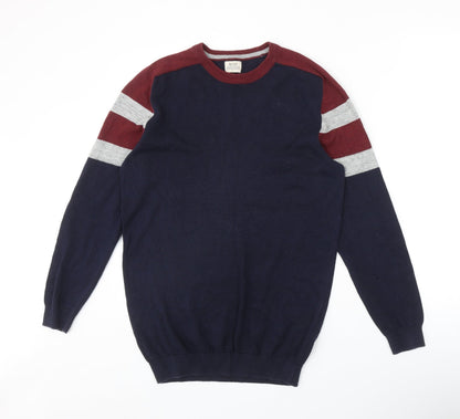 Matalan Mens Blue Round Neck Cotton Pullover Jumper Size S Long Sleeve