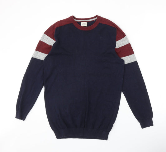 Matalan Mens Blue Round Neck Cotton Pullover Jumper Size S Long Sleeve