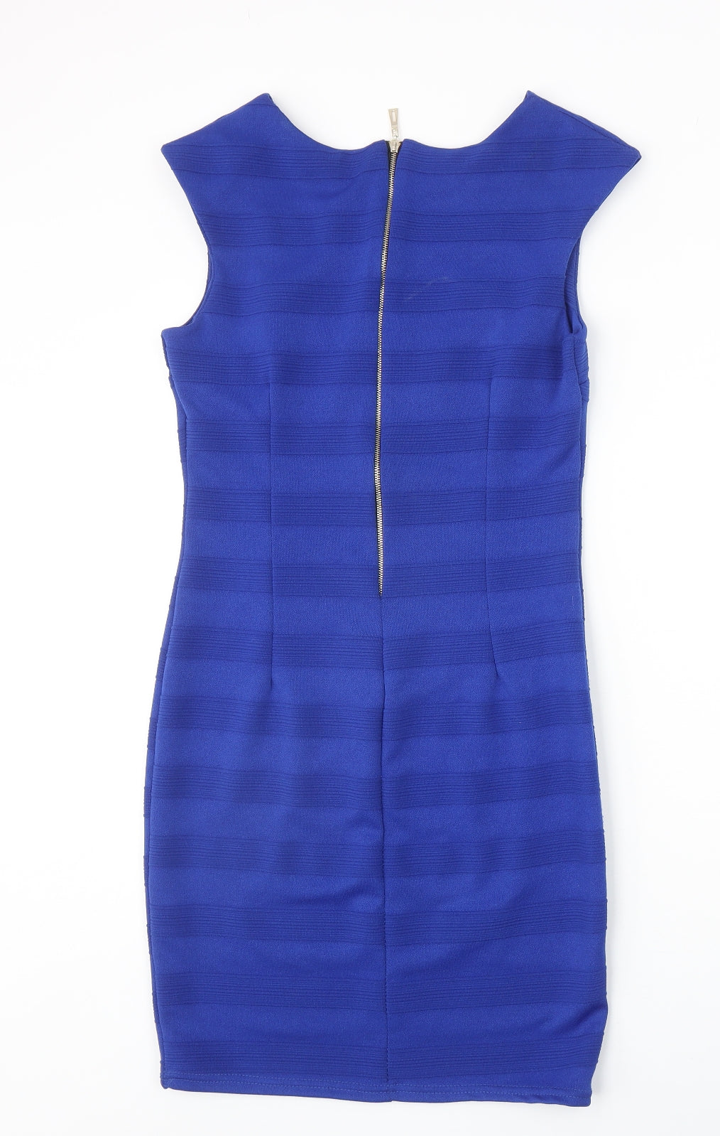 Mela London Womens Blue Striped Polyester A-Line Size 10 Round Neck Zip