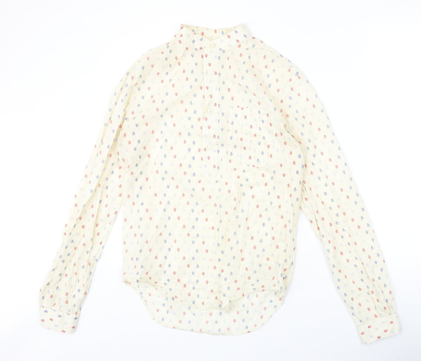 Zara Mens Beige Geometric Polyester Button-Up Size S Round Neck Button