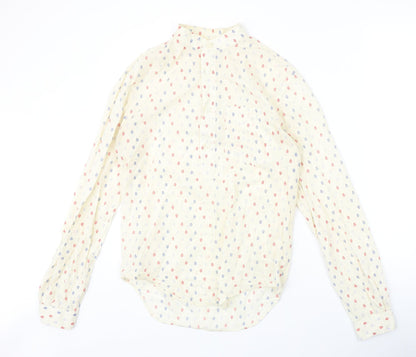 Zara Mens Beige Geometric Polyester Button-Up Size S Round Neck Button