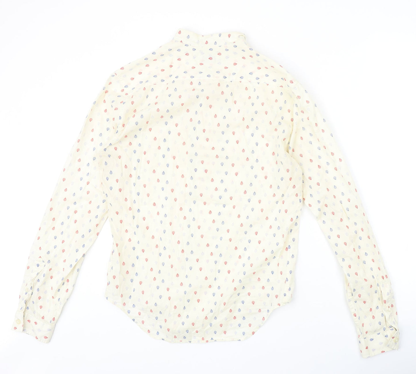 Zara Mens Beige Geometric Polyester Button-Up Size S Round Neck Button