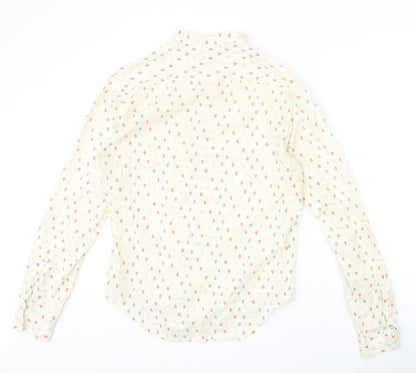 Zara Mens Beige Geometric Polyester Button-Up Size S Round Neck Button