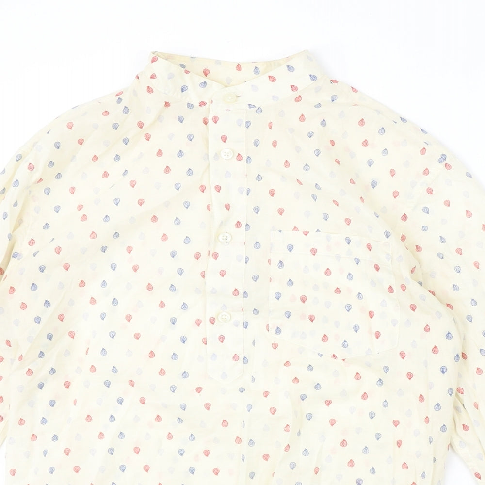 Zara Mens Beige Geometric Polyester Button-Up Size S Round Neck Button