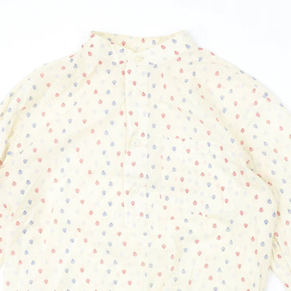 Zara Mens Beige Geometric Polyester Button-Up Size S Round Neck Button