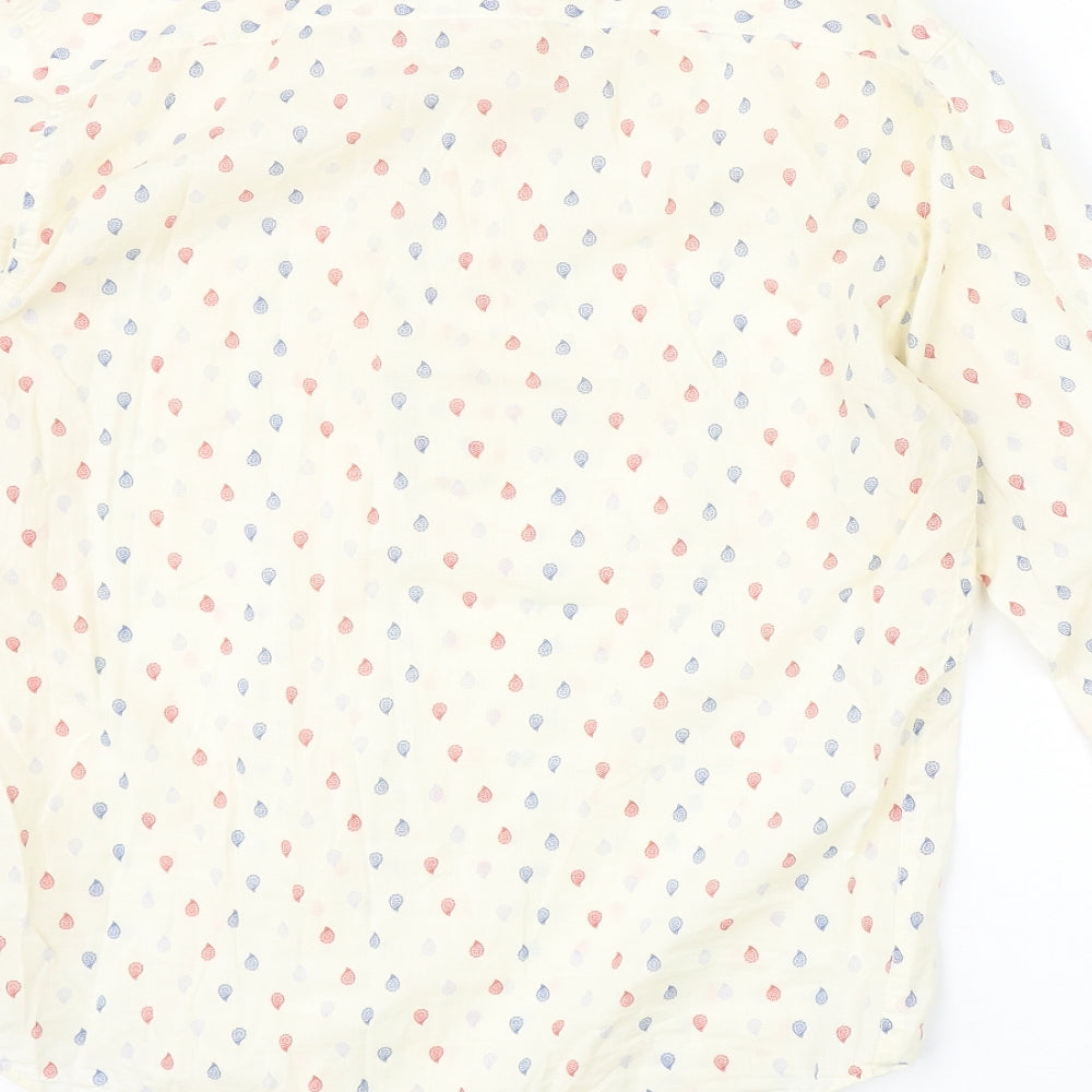 Zara Mens Beige Geometric Polyester Button-Up Size S Round Neck Button