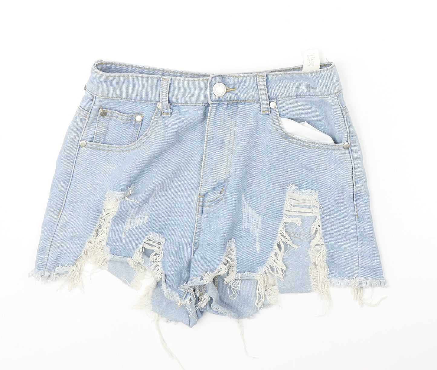 Boohoo Womens Blue Camel Cut-Off Shorts Size 10 Regular Zip