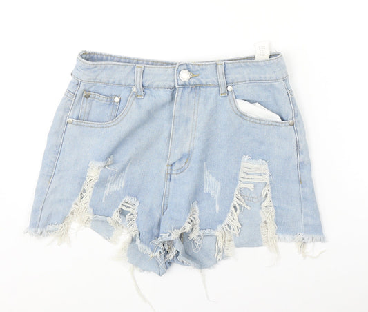 Boohoo Womens Blue Camel Cut-Off Shorts Size 10 Regular Zip