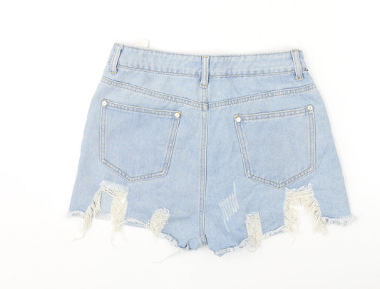 Boohoo Womens Blue Camel Cut-Off Shorts Size 10 Regular Zip