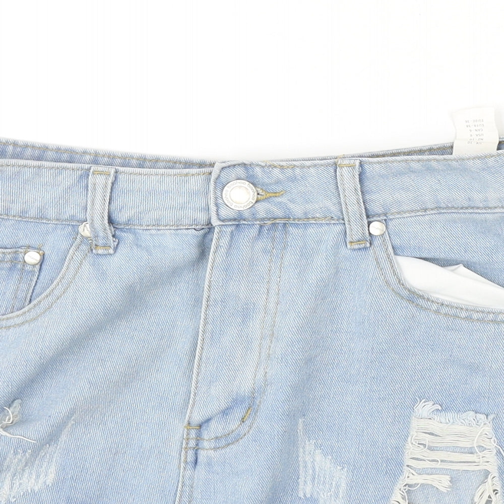 Boohoo Womens Blue Camel Cut-Off Shorts Size 10 Regular Zip