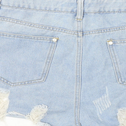 Boohoo Womens Blue Camel Cut-Off Shorts Size 10 Regular Zip