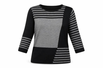 Julipa Womens Black Round Neck Geometric Acrylic Pullover Jumper Size 12