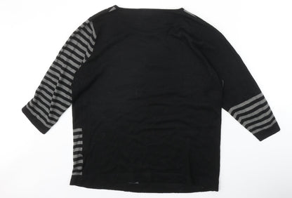 Julipa Womens Black Round Neck Geometric Acrylic Pullover Jumper Size 12