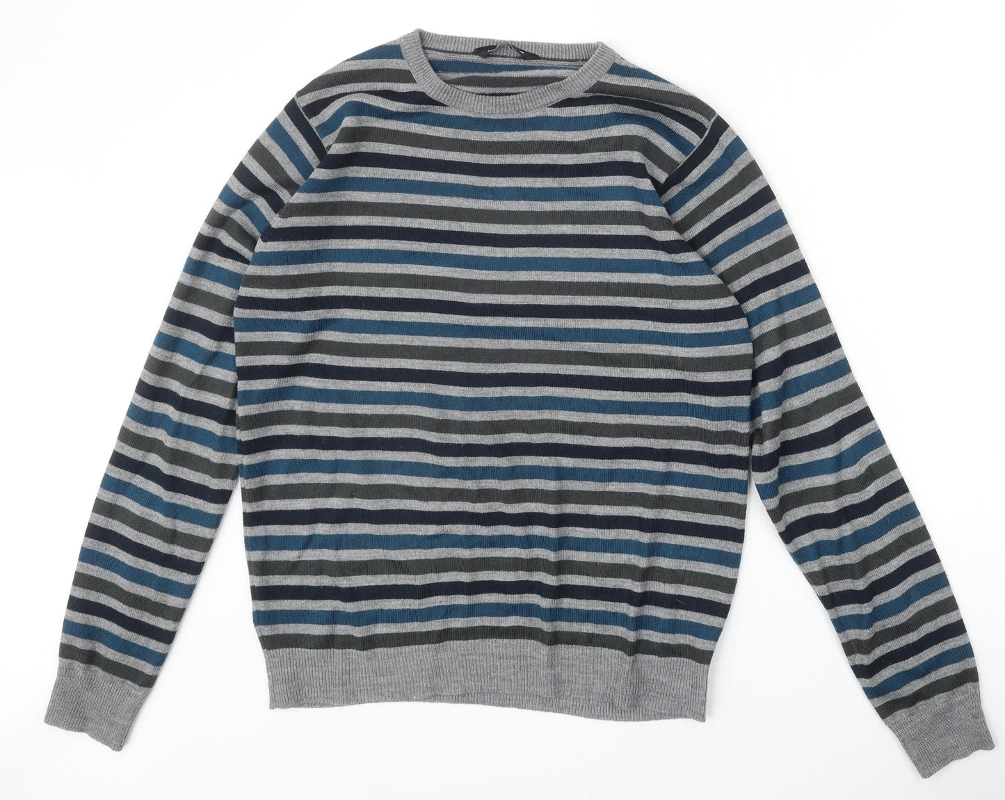 Cedar Wood State Mens Multicoloured Round Neck Striped Acrylic Pullover Jumper Size M Long Sleeve
