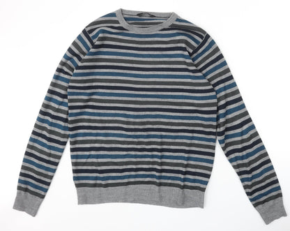 Cedar Wood State Mens Multicoloured Round Neck Striped Acrylic Pullover Jumper Size M Long Sleeve