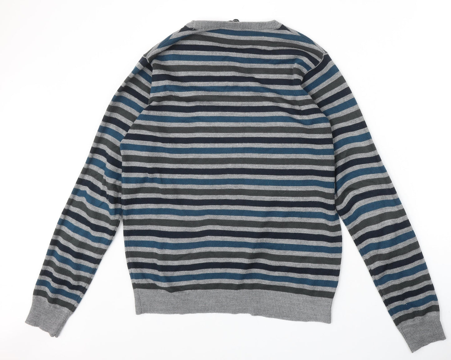 Cedar Wood State Mens Multicoloured Round Neck Striped Acrylic Pullover Jumper Size M Long Sleeve