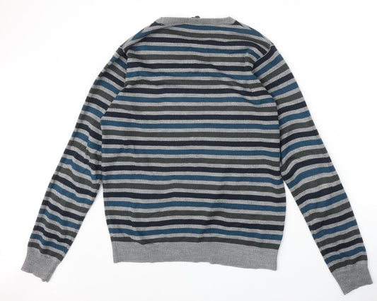 Cedar Wood State Mens Multicoloured Round Neck Striped Acrylic Pullover Jumper Size M Long Sleeve
