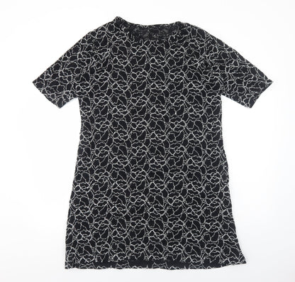 Preworn Womens Black Floral Polyester A-Line Size M Round Neck Pullover