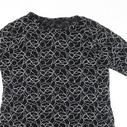 Preworn Womens Black Floral Polyester A-Line Size M Round Neck Pullover