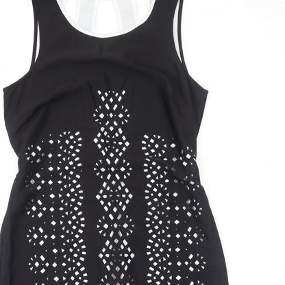 Per Una Womens Black Geometric Polyester Shift Size 14 Round Neck Pullover