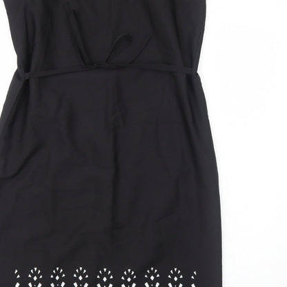 Per Una Womens Black Geometric Polyester Shift Size 14 Round Neck Pullover