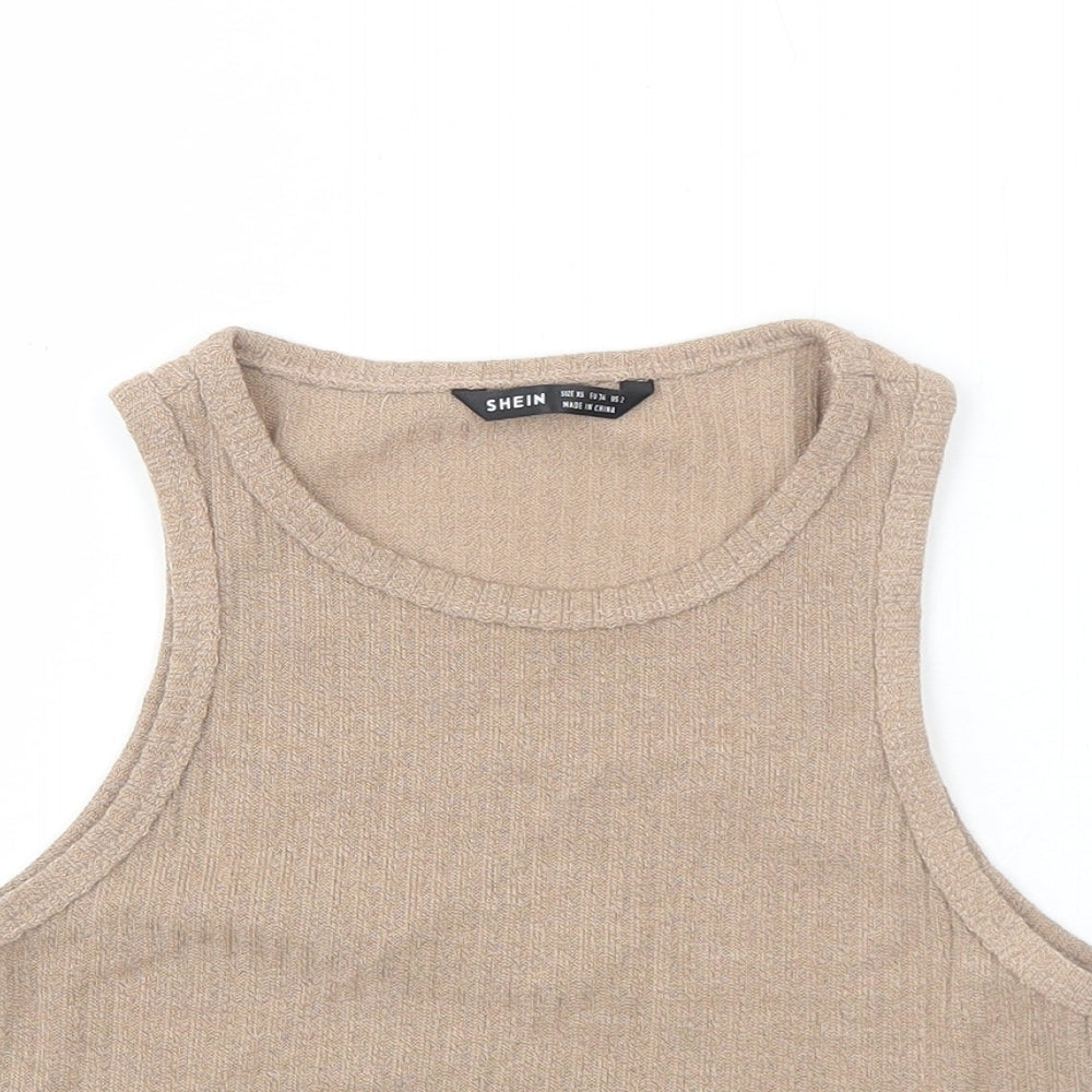SheIn Womens Brown Polyester Basic Tank Size XS Round Neck