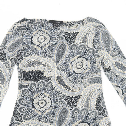 Atmosphere Womens Grey Geometric Polyester A-Line Size 10 Round Neck Pullover