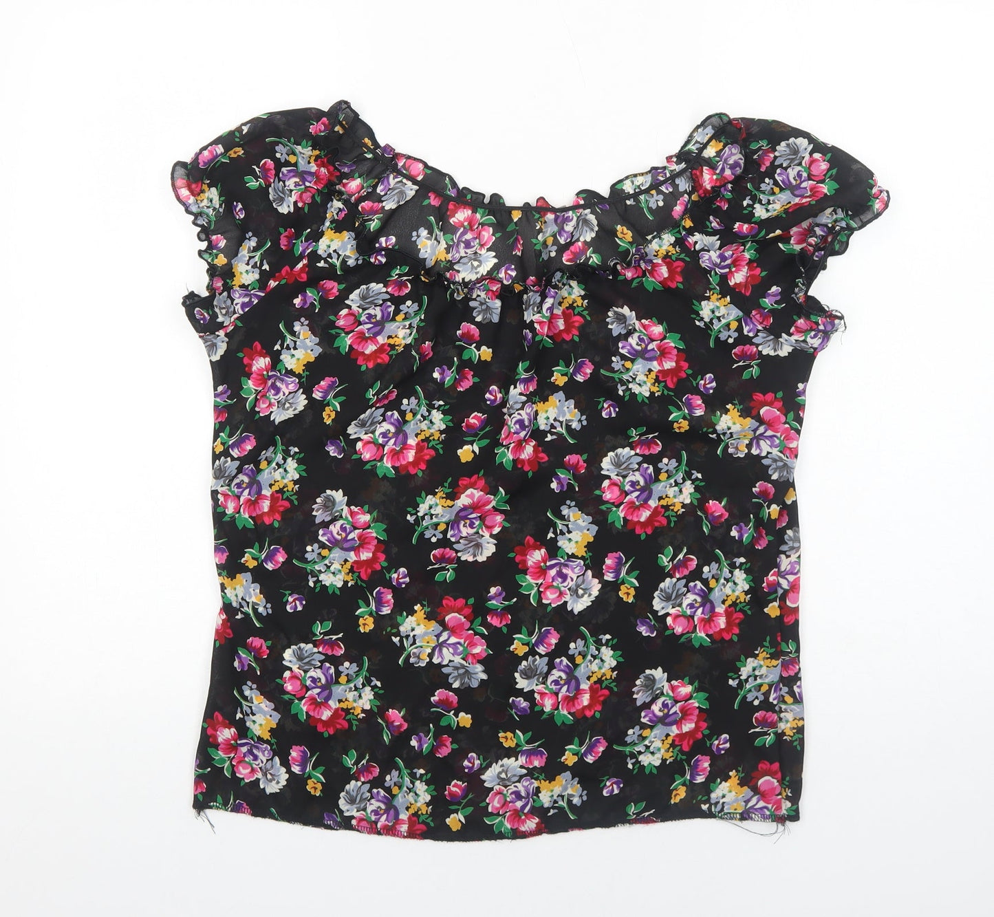Womens UK Size M Preworn Black Cropped Blouse