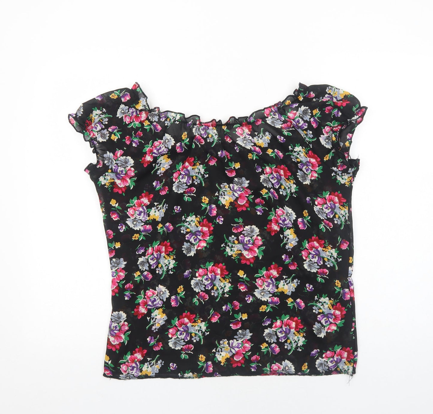 Womens UK Size M Preworn Black Cropped Blouse