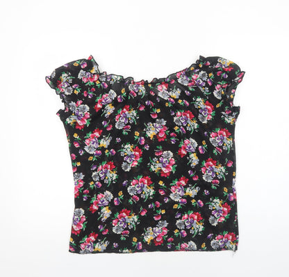 Womens UK Size M Preworn Black Cropped Blouse