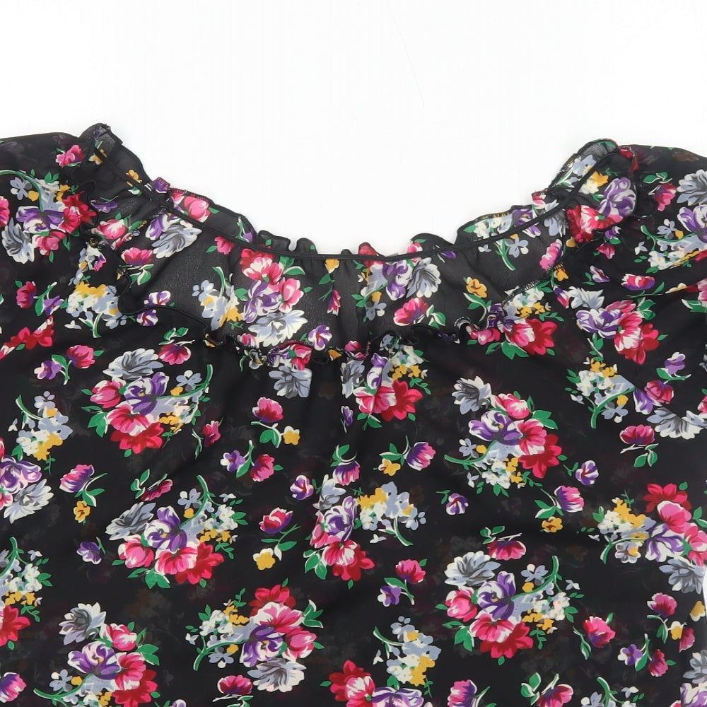 Womens UK Size M Preworn Black Cropped Blouse