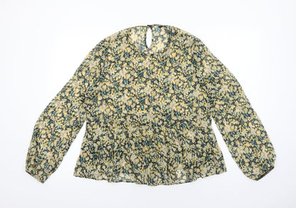 George Womens Yellow Floral Polyester Basic Blouse Size 14 Round Neck