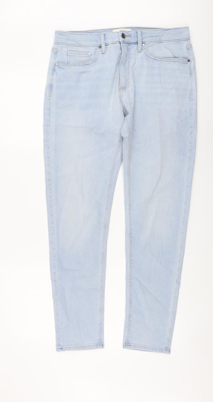 Marks and Spencer Mens Blue Cotton Skinny Jeans Size 32 in L31 in Regular Button