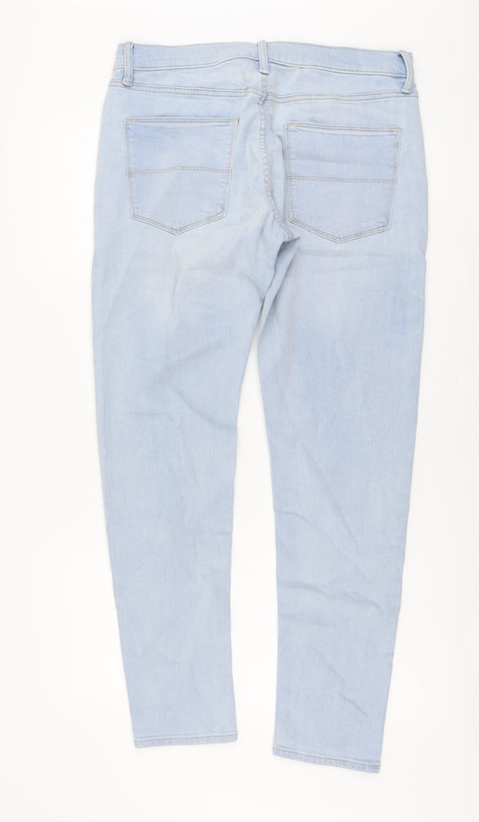 Marks and Spencer Mens Blue Cotton Skinny Jeans Size 32 in L31 in Regular Button