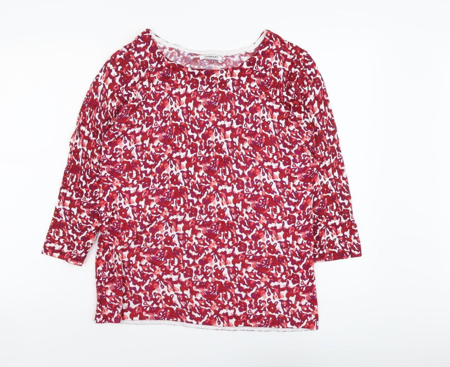 Damart Womens Red Boat Neck Geometric Viscose Pullover Jumper Size 14