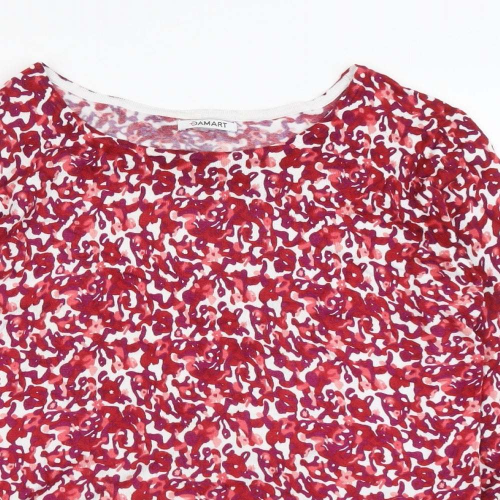 Damart Womens Red Boat Neck Geometric Viscose Pullover Jumper Size 14