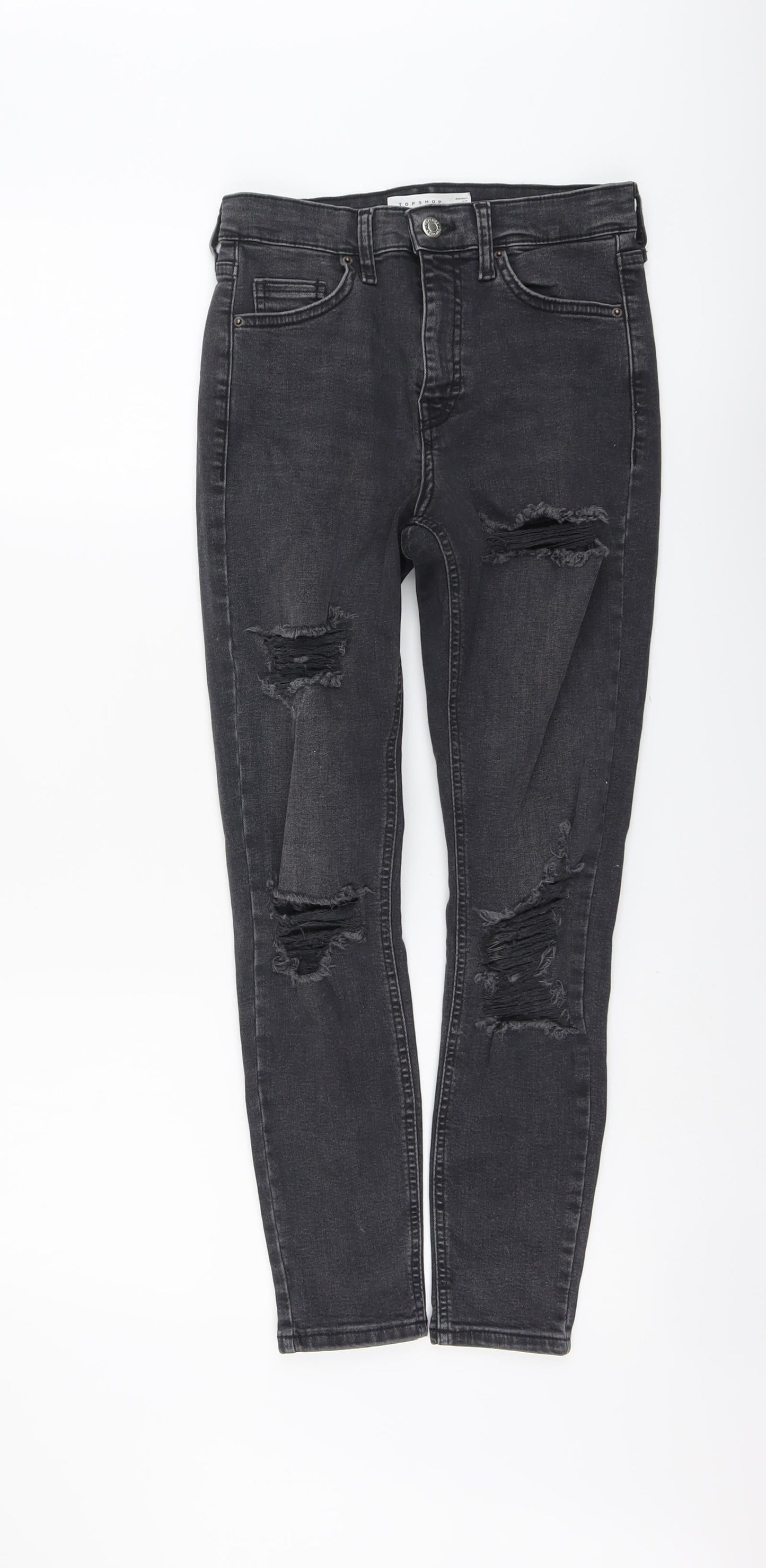 Topshop Womens Grey Cotton Skinny Jeans Size 24 in L25 in Regular Button