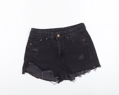 H&M Womens Black Cotton Cut-Off Shorts Size 8 L3 in Regular Button