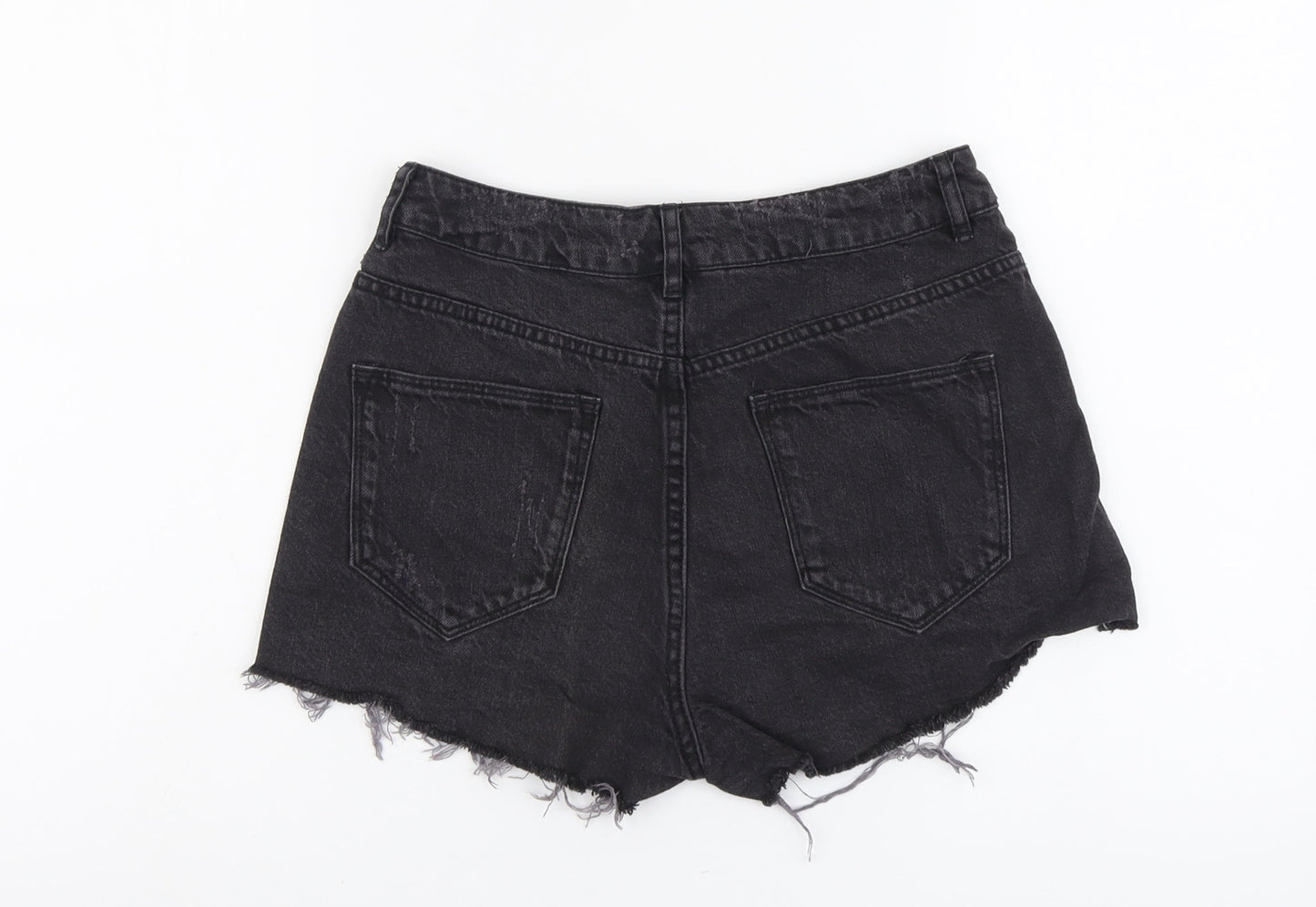 H&M Womens Black Cotton Cut-Off Shorts Size 8 L3 in Regular Button