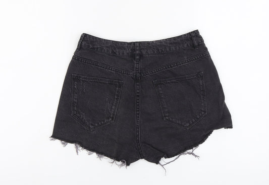 H&M Womens Black Cotton Cut-Off Shorts Size 8 L3 in Regular Button