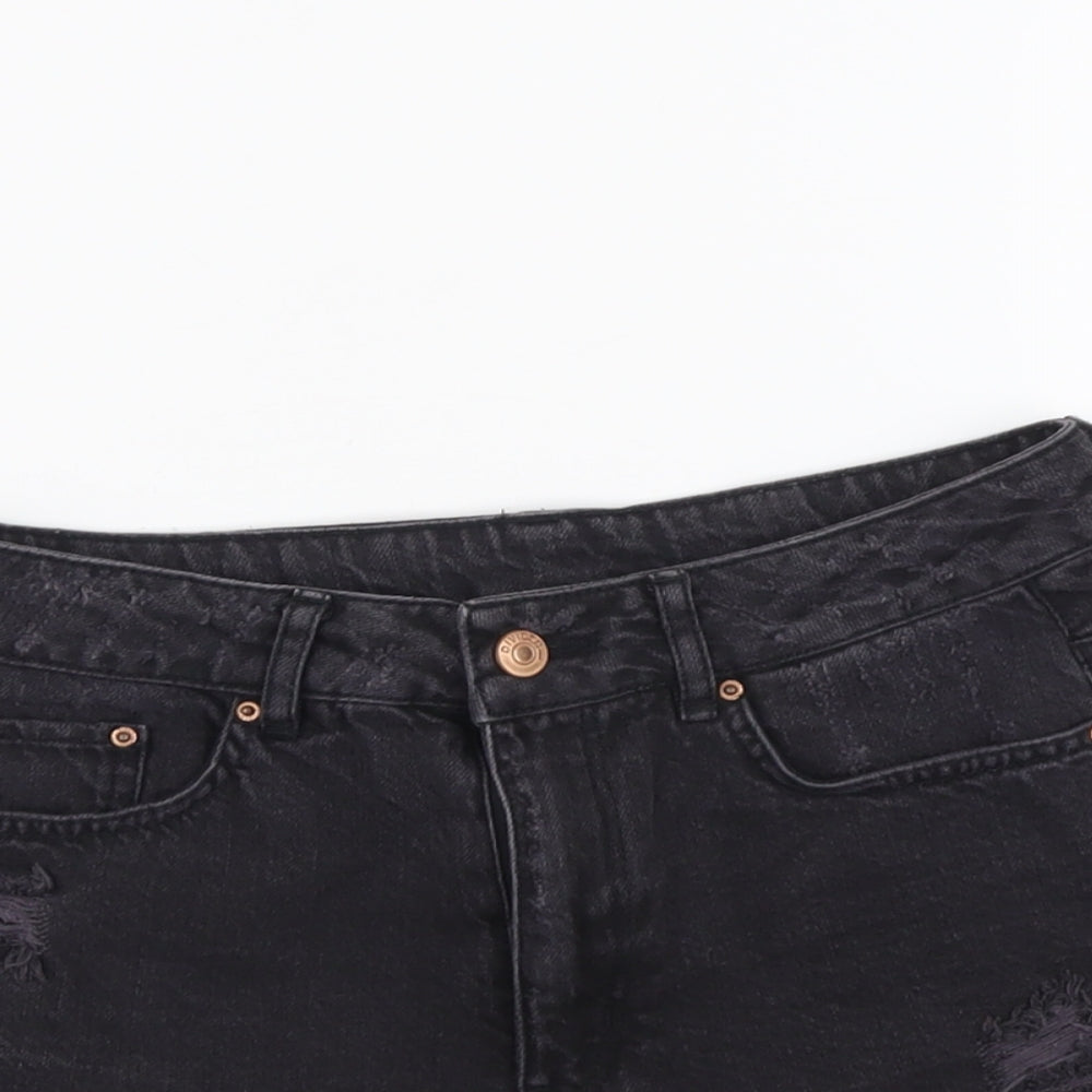 H&M Womens Black Cotton Cut-Off Shorts Size 8 L3 in Regular Button
