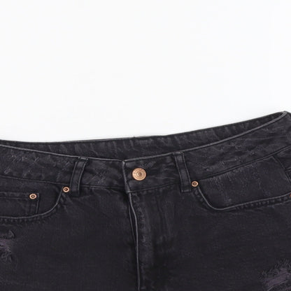 H&M Womens Black Cotton Cut-Off Shorts Size 8 L3 in Regular Button