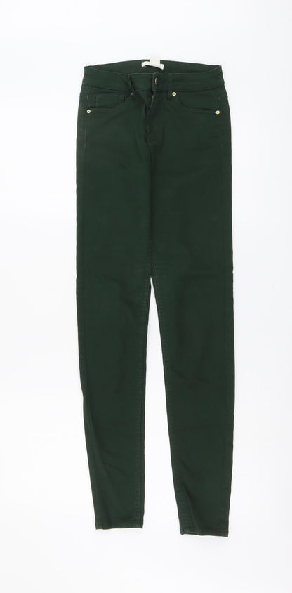 Womens UK Size 4 H&M Regular Fit Skinny Green Jeans