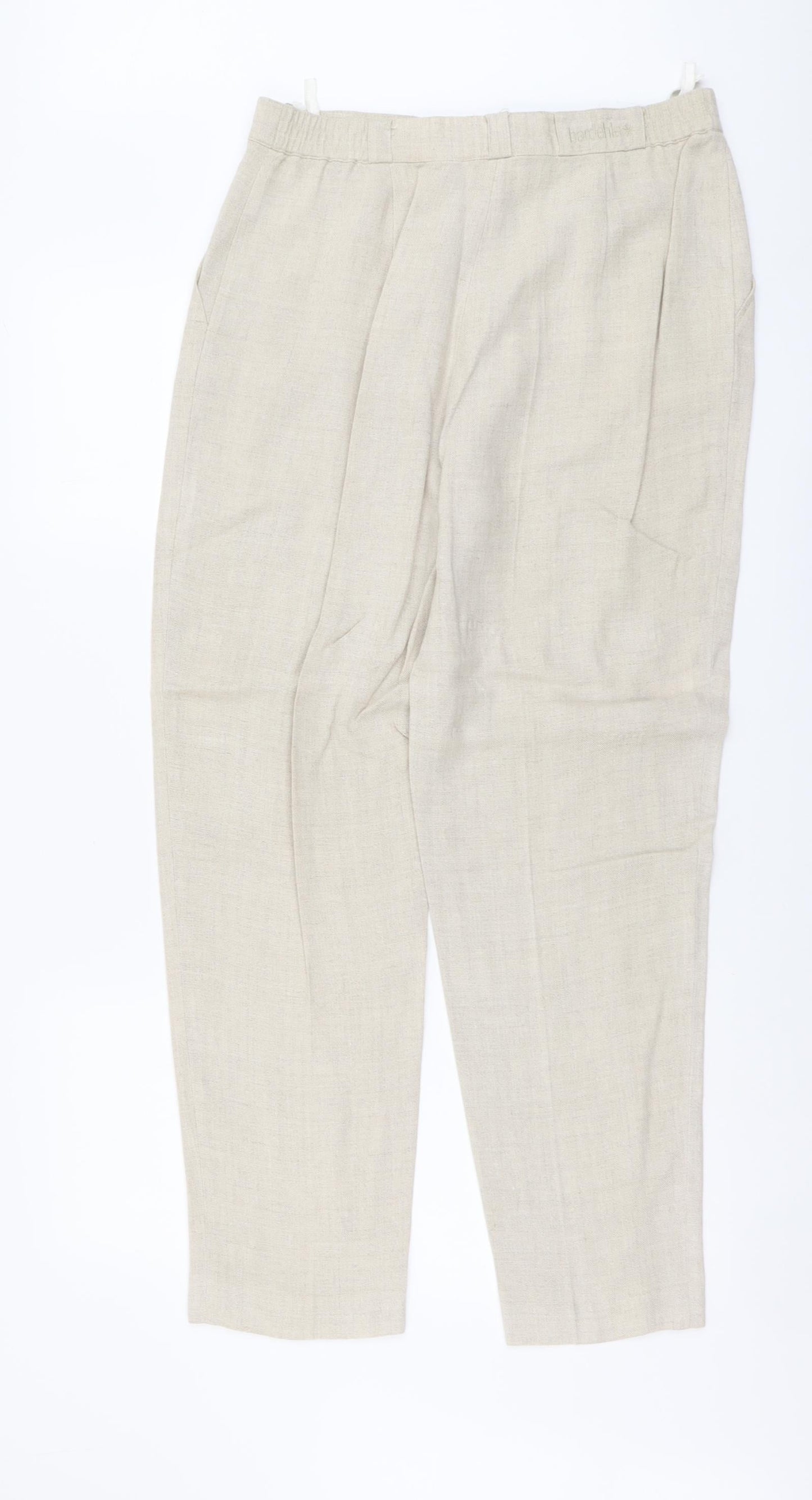 Bardehle Womens Beige Linen Trousers Size 14 L29 in Regular Button