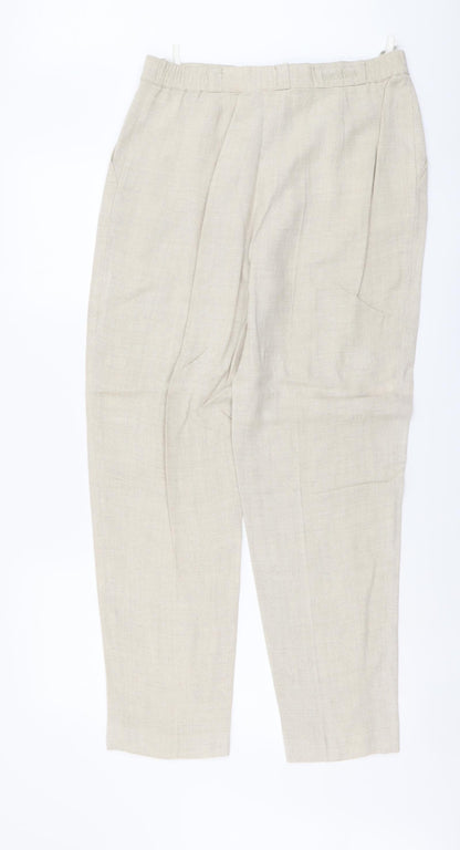 Bardehle Womens Beige Linen Trousers Size 14 L29 in Regular Button