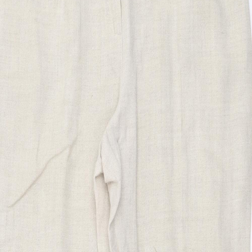 Bardehle Womens Beige Linen Trousers Size 14 L29 in Regular Button