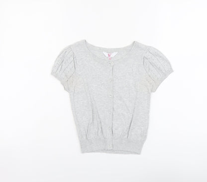YD Girls Grey Round Neck Cotton Cardigan Jumper Size 11-12 Years Button
