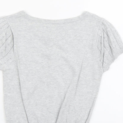 YD Girls Grey Round Neck Cotton Cardigan Jumper Size 11-12 Years Button